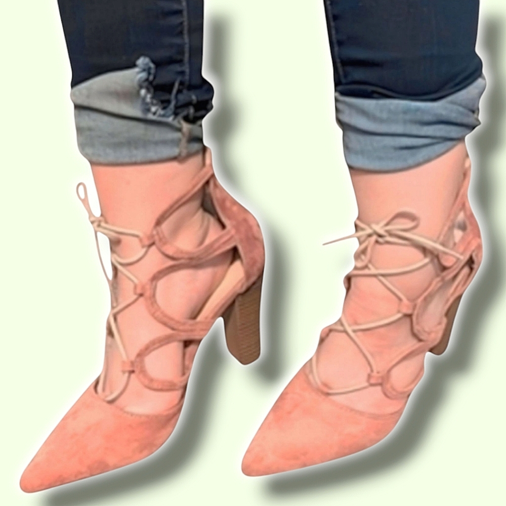 Cape Robbin pink faux suede corset lace up sandals 10
